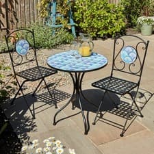 Image of Bistro Set Mosaic Patio Outdoor Garden Furniture Table and Chairs Metal Frame