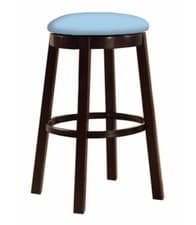 Image of BAR STOOL ESPRESSO WOOD 24" OR 28" WITH COLORFUL VINYL SEAT CUSHION
