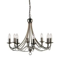 Image of 8 Light Antique Brass Finish Ceiling Fitting Pendant Light with Long Curved Arms