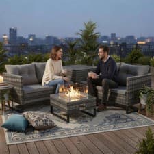 Image of BIRCHTREE Rattan Furniture Set 4-Seater with Fire Pit Table & Side Storage Box