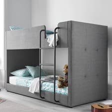 Image of Fabric Bunk Bed, Saturn Children's Bed Grey or Oatmeal Single 4 Mattress Options
