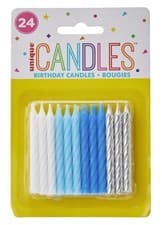 Image of Silver Blue White Spiral Birthday Candles 10 Pack Birthday Cake Party
