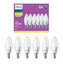 Image of Philips 5.5W LED Candle E14 Light Bulbs 40W Replacement Warm White Pack of 6