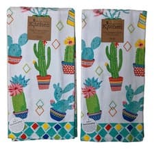 Image of Set of 2 CACTUS GARDEN Succulent Terry Kitchen Towels by Kay Dee Designs