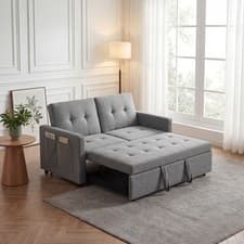 Image of 2 Seater Sofa Bed,3-in-1 Convertible Linen Sleeper Double Sofa Bed With Pockets