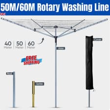 Image of 50M Rotary Airer Washing Line Heavy Duty 4 Arm Clothesline Foldable Dryer 60M UK