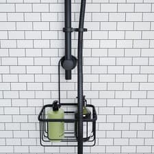 Image of Croydex Black Hook Over Shower Caddy for Riser Rail Hanging Basket Organiser