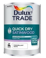 Image of Dulux Trade Quick Dry Satinwood - Pure Brilliant White - 1L / 2.5L / 5 Litres