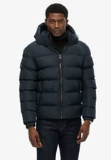 Image of Superdry Jacket Sports Puffer Hooded Quilted Padded Winter Coat Full Zip Blue