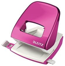 Image of Leitz 5008 Wow 2 Hole Punch Metal 30 Sheet Blue 50081023 Pink Metallic Office