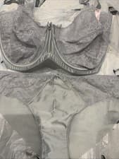 Image of BNWT Bra Set Boux Avenue 34G Underwired Knickers sz12 Silver Grey Diamanté Trim