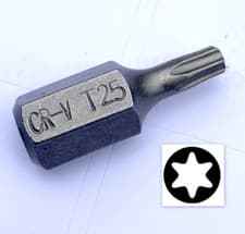 Image of T25 TORX BIT,Hardened 30mm long 10mm Hex Drive , Tx- Star bit, No Security Hole