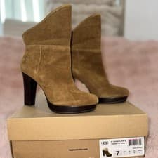 Image of UGG Dandylion II Chestnut Suede/Sheepskin High-Heeled Ankle Boots