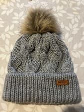 Image of Barbour Saltburn Ribbed Knit Beanie- Grey One Size with Faux Fur