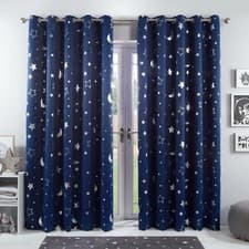 Image of Dreamscene Star Thermal Blackout Curtains PAIR Eyelet Ready Made Kids Boys Girls