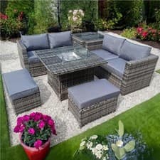 Image of RATTAN FIRE PIT TABLE WICKER CONSERVATORY OUTDOOR GARDEN FURNITURE CORNER DINING