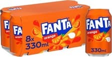 Image of Fanta Soft Drink Cans 330ml - Orange Lemon Mix Fruit Pack of 8 24