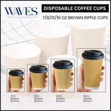 Image of Disposable Coffee Cups Ripple Triple Wall Kraft Hot Drink Cups 8 12 16oz