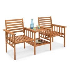 Image of Wooden Garden Love Seat 2 Seater, Acacia Outdoor Jack & Jill Loveseat, Vonhaus