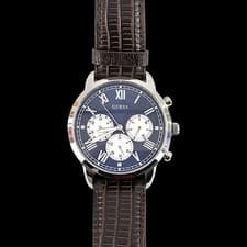 Image of New GUESS Blue & White Hendrix Chronograph Watch with Leather Strap