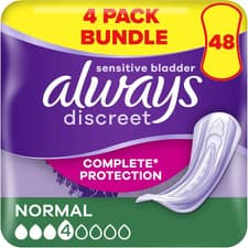 Image of 48 x Always Discreet Sensitive Bladder Incontinence Pads Normal (4 Packs of 12)