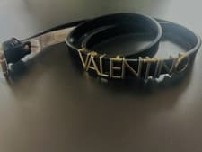 Image of Valentino Black Leather Belt Gold Logo Women’s size 110