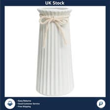 Image of Elegant Ribbed Ceramic Modern Minimalist Flower Vase White 10 Inch