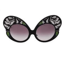 Image of DOLCE & GABBANA DG2163 Flower Embroidery Butterfly Sunglasses Black Green 09417