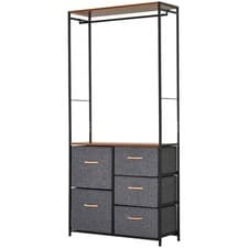 Image of Storage Coat Rack Hallway Bedroom Organiser Shelves with Hanger 5 Drawer