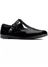 Image of Clarks Girls Kid SCALA SEEK Black Patent Leather School Shoes 12 E / 30