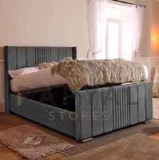 Image of BOSTON WINGED OTTOMAN STORAGE BED PANEL PLUSH VELVET UPHOLSTERED BED FRAME