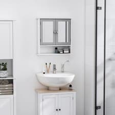 Image of Bathroom Mirror Cabinet, Wall-Mounted Storage Organizer with Double Doors