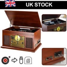 Image of Vinyl Record Player with Speakers CD MP3 FM/AM BT Radio Cassette USB Bluetooth
