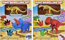 Image of Dino Dough Modelling Kit T-Rex Triceratops Dinosaur Play Set Kids Air Dry Clay