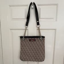 Image of New DKNY womens Medium size,logo print all over, chain strap shoulder bag