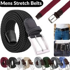 Image of ENZO STRETCH BELTS MENS WOMENS ELASTICATED BRAIDED WOVEN BELT WITH METAL BUCKLE