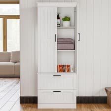 Image of Kitchen Pantry Cupboard,Tall Storage Cabinet with 2 Doors 3 Shelves & 2 Drawer