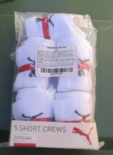 Image of Mens Puma 5 Pack Short Crew Logo Socks in White UK 5 / 8 Brand New With Tags