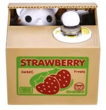 Image of Cat Talking Money Box, Auto Coin Stealing Novelty Piggy Bank Toy - Strawberry