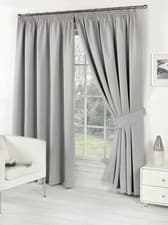 Image of Pencil Pleat Thermal Blackout Curtains Pair Ready made with 2 FREE Tie Back