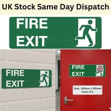 Image of 4x Fire Exit Signs Pack 300x200mm Rigid Plastic Board Self Adhesive Safety Sign