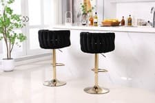 Image of 2 x Velvet Woven Adjustable High Swivel Breakfast Bar Home Stool Chair Gas Lift