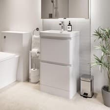 Image of White Free Standing Vanity Unit - 500mm Width Modern Bathroom Storage