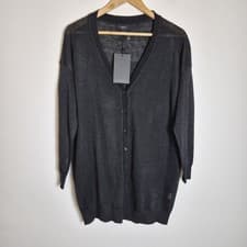 Image of Sweewe Paris S/M Black Wool Blend Fine Knit Cardigan Shimmer Sparkle Oversized