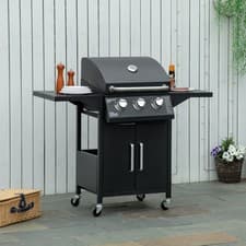 Image of Outdoor 3 Burner Gas Grill Barbecue Trolley with Warming Rack, Side Shelf