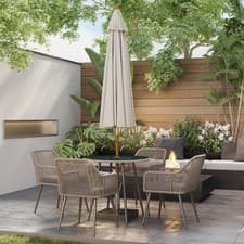 Image of 4 Seater Garden Dining Set, Rattan Garden Furniture with Cushions, Light Brown