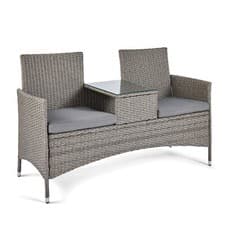 Image of Rattan Loveseat for Garden, Grey Weatherproof Jack & Jill Seat, VonHaus