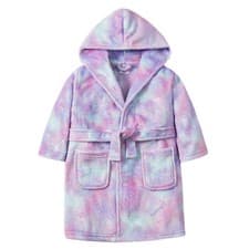 Image of Girls Sherbert Ombre Hooded Dressing Gown Robe Glittery Infants Teen 2-13 Years