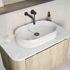 Image of White Fluted 575mm Oval Bathroom Countertop Basin