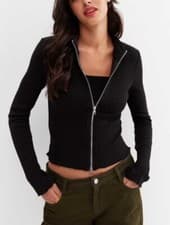 Image of Calvin Klein Jeans Women's RIBBED FULL ZIP MONOGRAM Hoodie RRP £75 Black